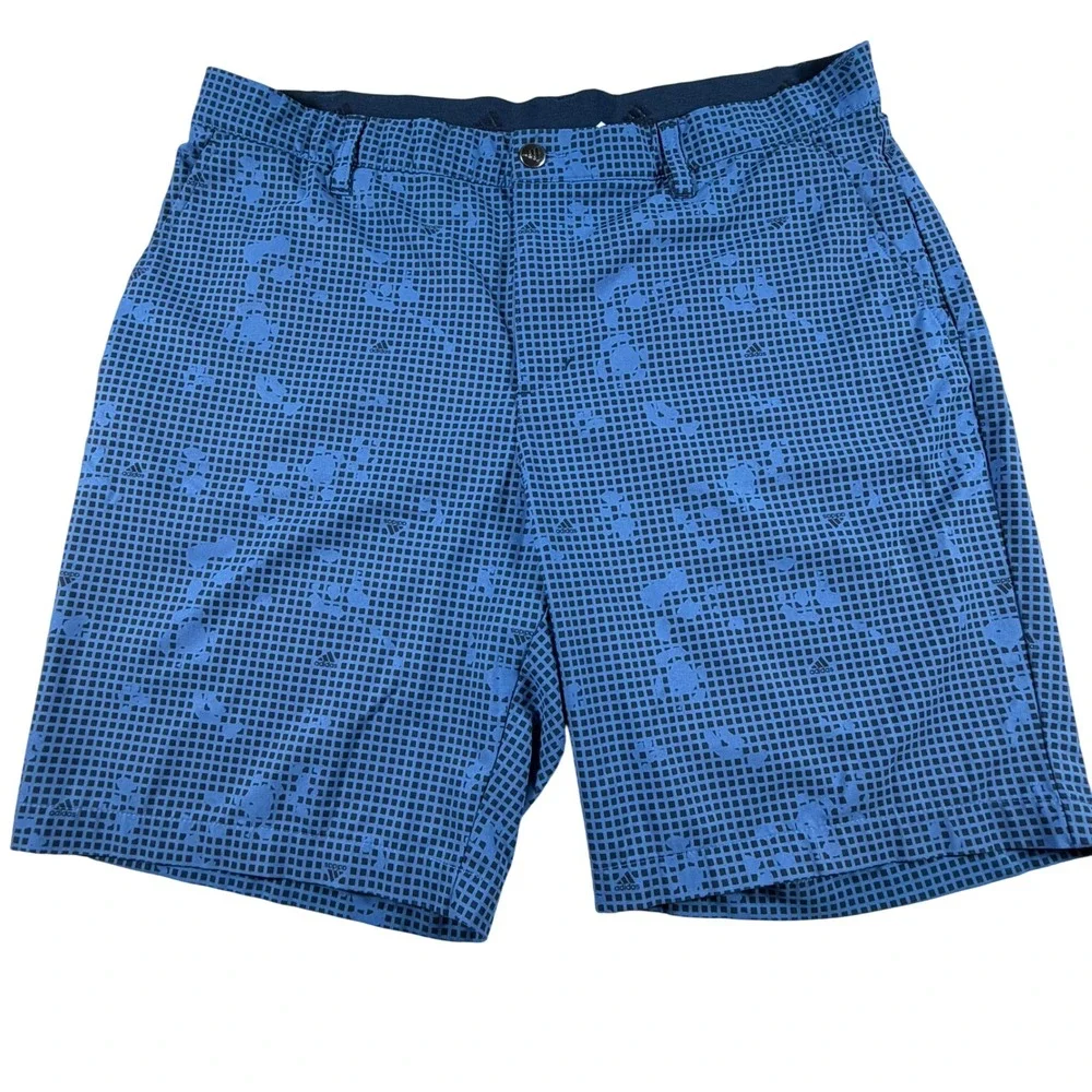 Adidas Golf Shorts Mens 36 Blue Grid Print Primegreen Performance Athletic Short